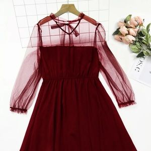 Sheer Arm Burgundy Pussybow Dress Sz 4x